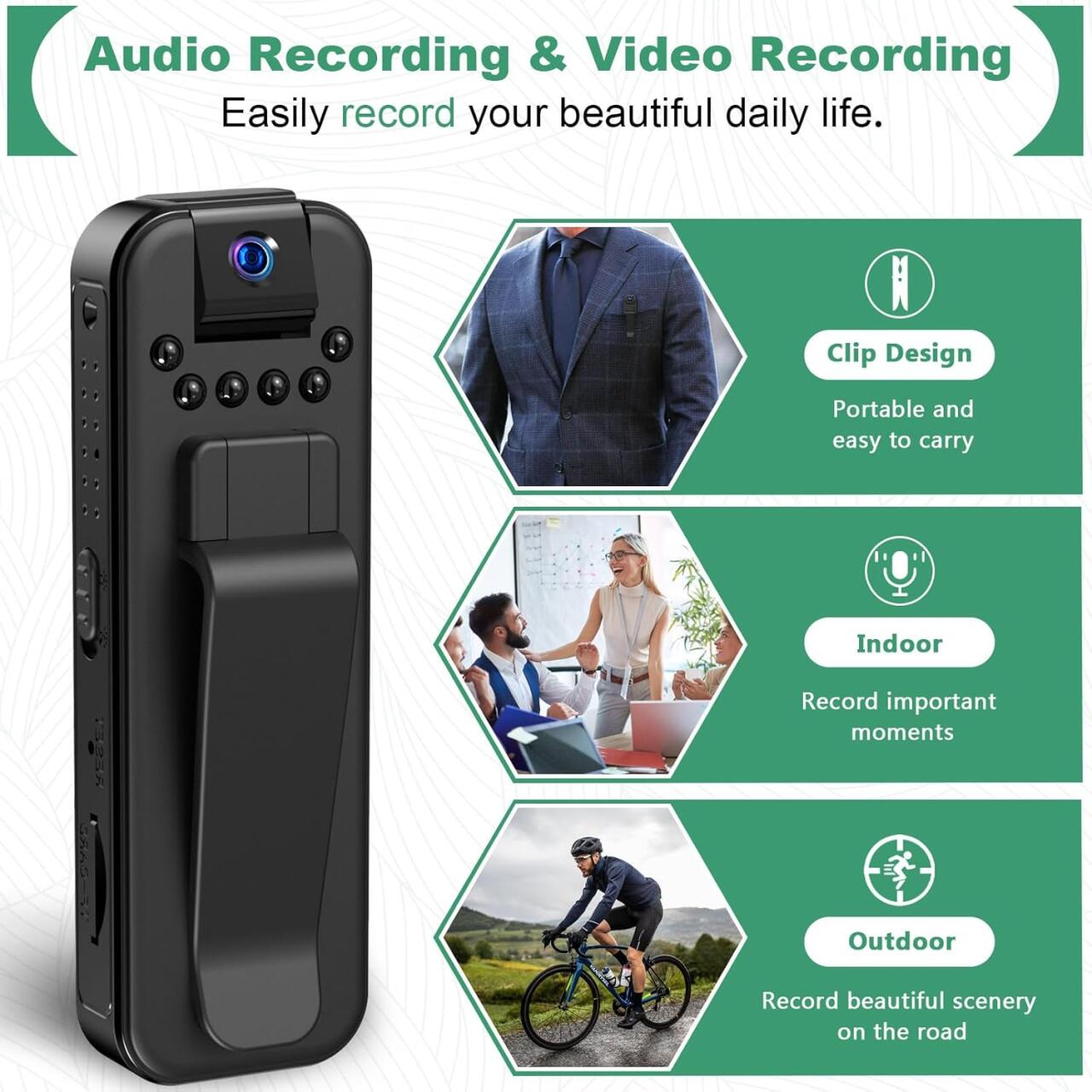 HKFUG Mini Câmera Corporal HD 1080P com Lente Giratória de 180°