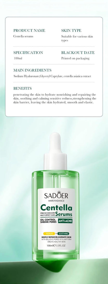 Solução Facial Multiefeitos com Centella Asiática 100ml SADOER – Calma, Regenera e Hidrata a Pele Sensível e Estresada