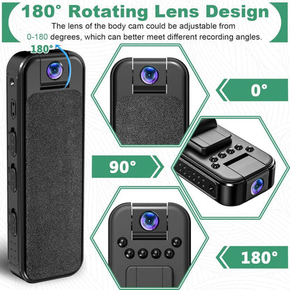 HKFUG Mini Câmera Corporal HD 1080P com Lente Giratória de 180°
