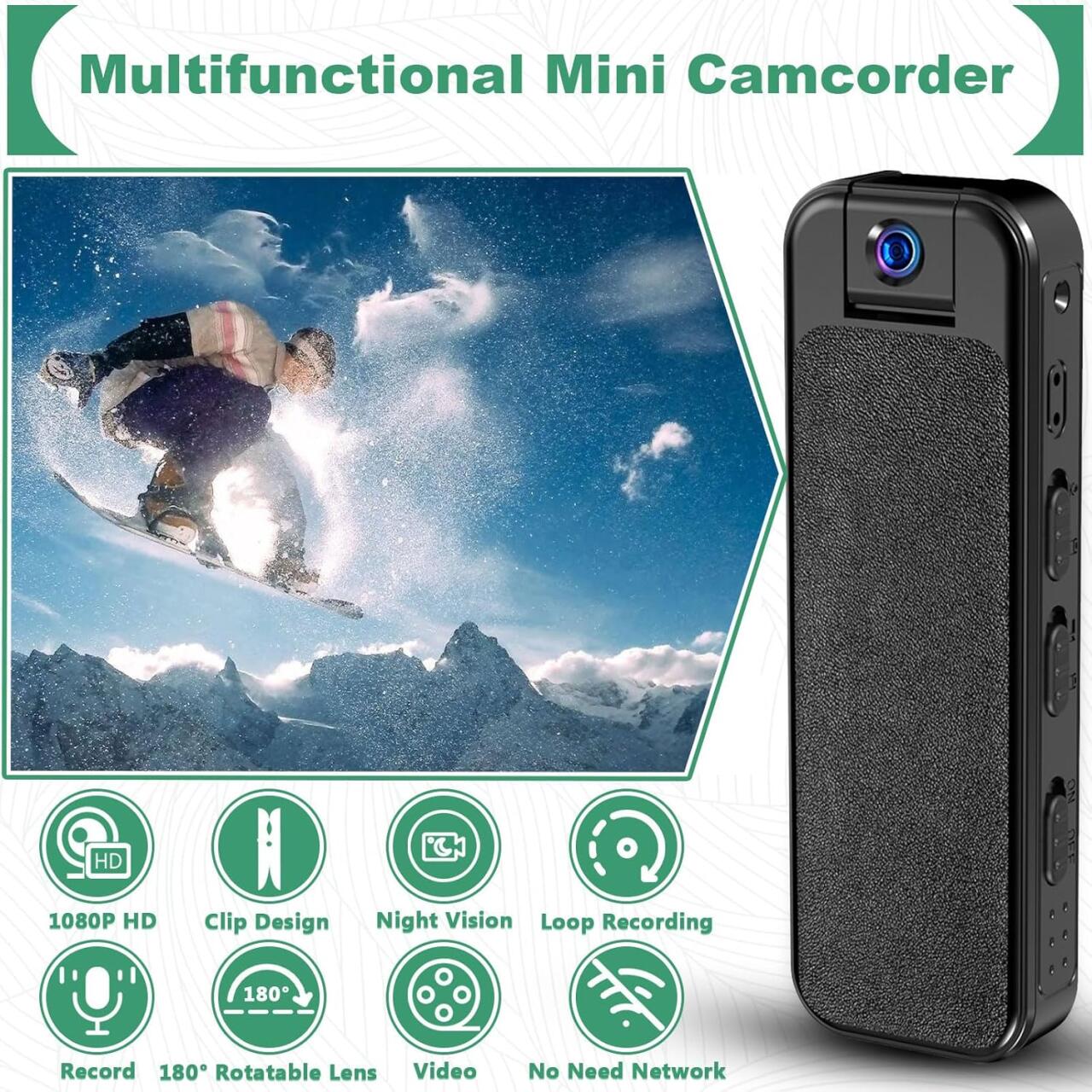 HKFUG Mini Câmera Corporal HD 1080P com Lente Giratória de 180°